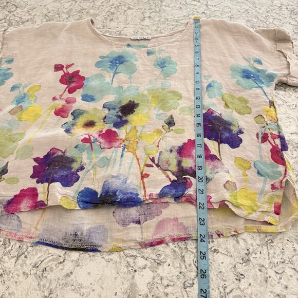 Italian Linen Colette Blouse Women’s Size M Watercolor Boxy Lagenlook Gray - Picture 8 of 10